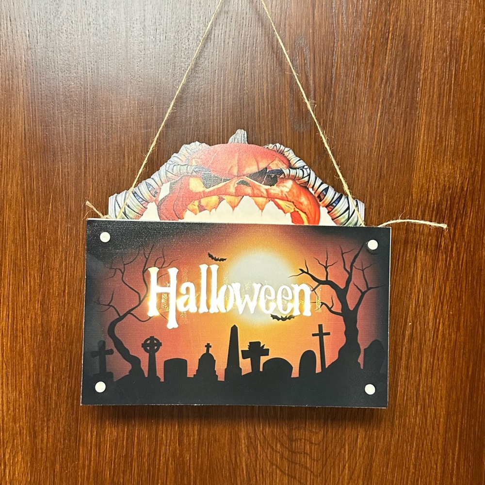 Halloween wood Lighted Door Hanging Sign